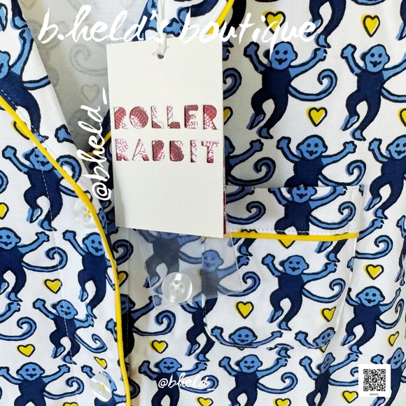 Roller Rabbit Lovely Monkey Polo Pajamas in Blue/Yellow Size XS Brand New NWT - Picture 5 of 14